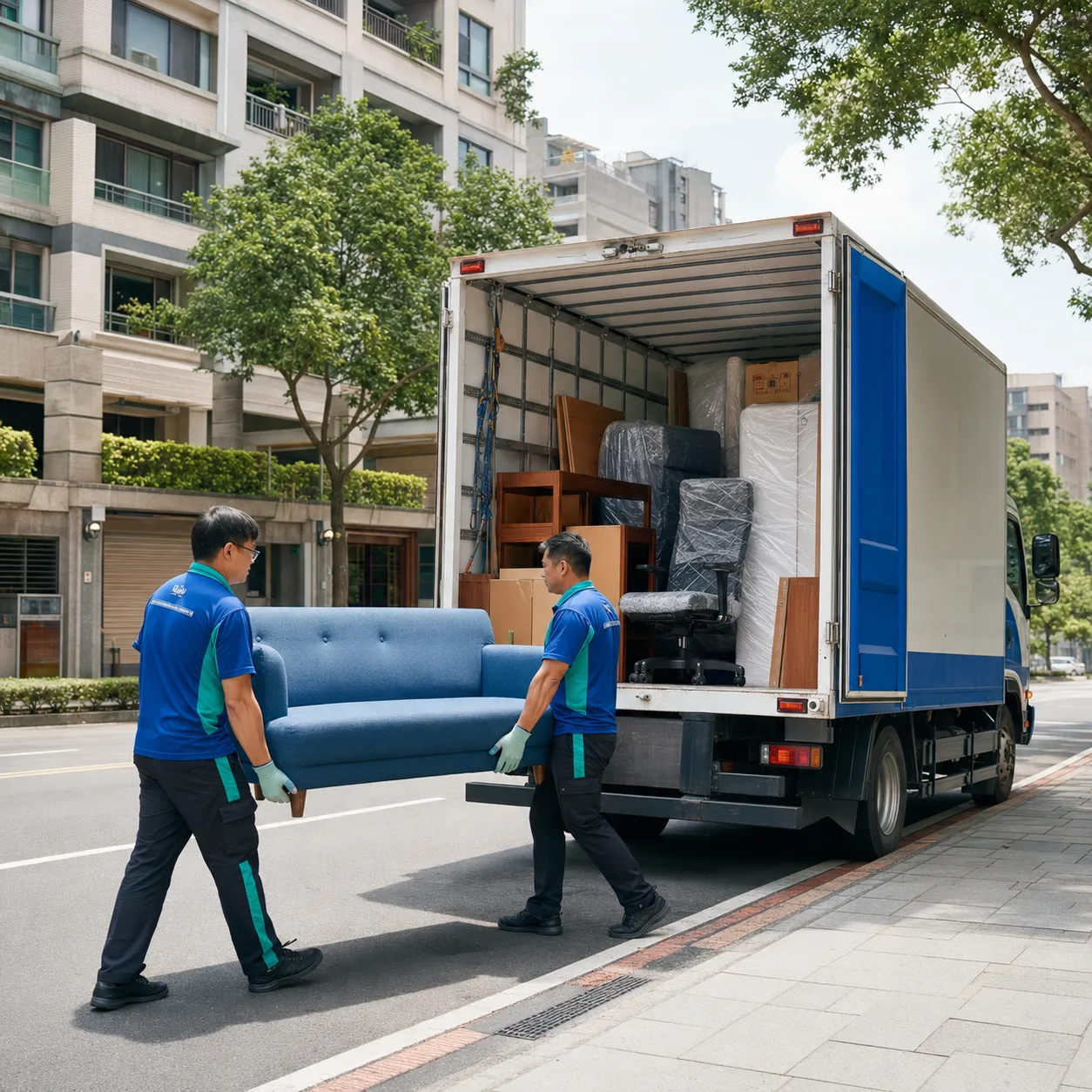 清運團隊將家具與紙箱裝上貨車