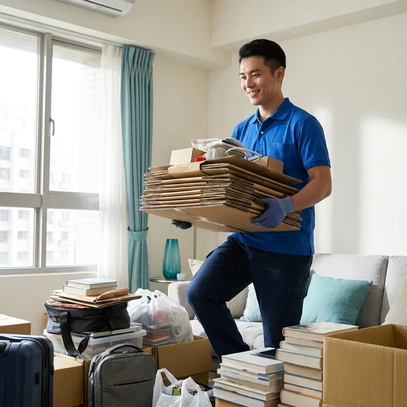 清運人員整理住家雜物與紙箱